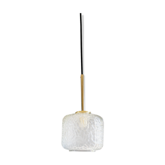 Old french art deco ceiling lamp in translucent white glass, french suspension