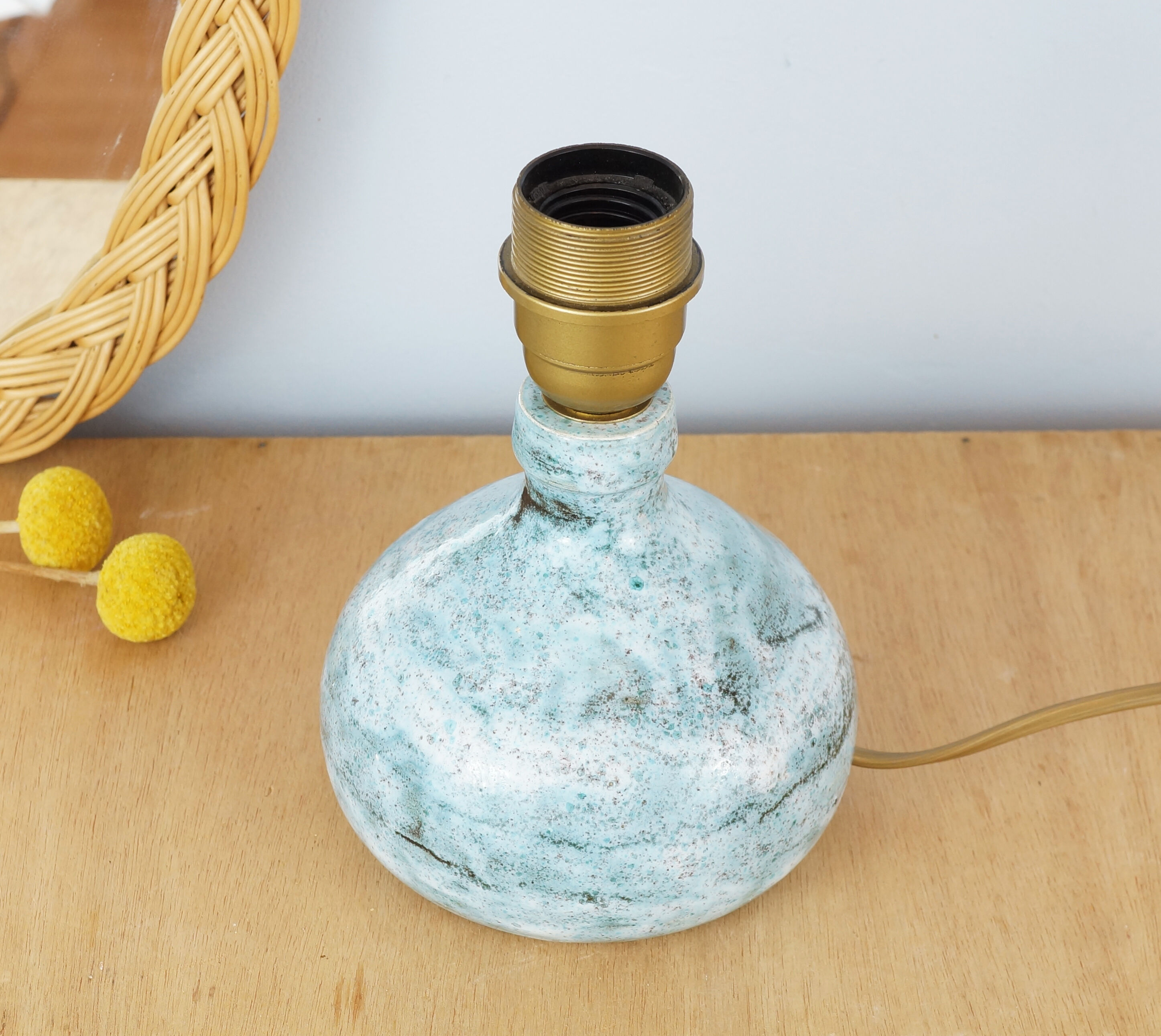 Blue glazed stoneware lamp foot signed 60s or 70s