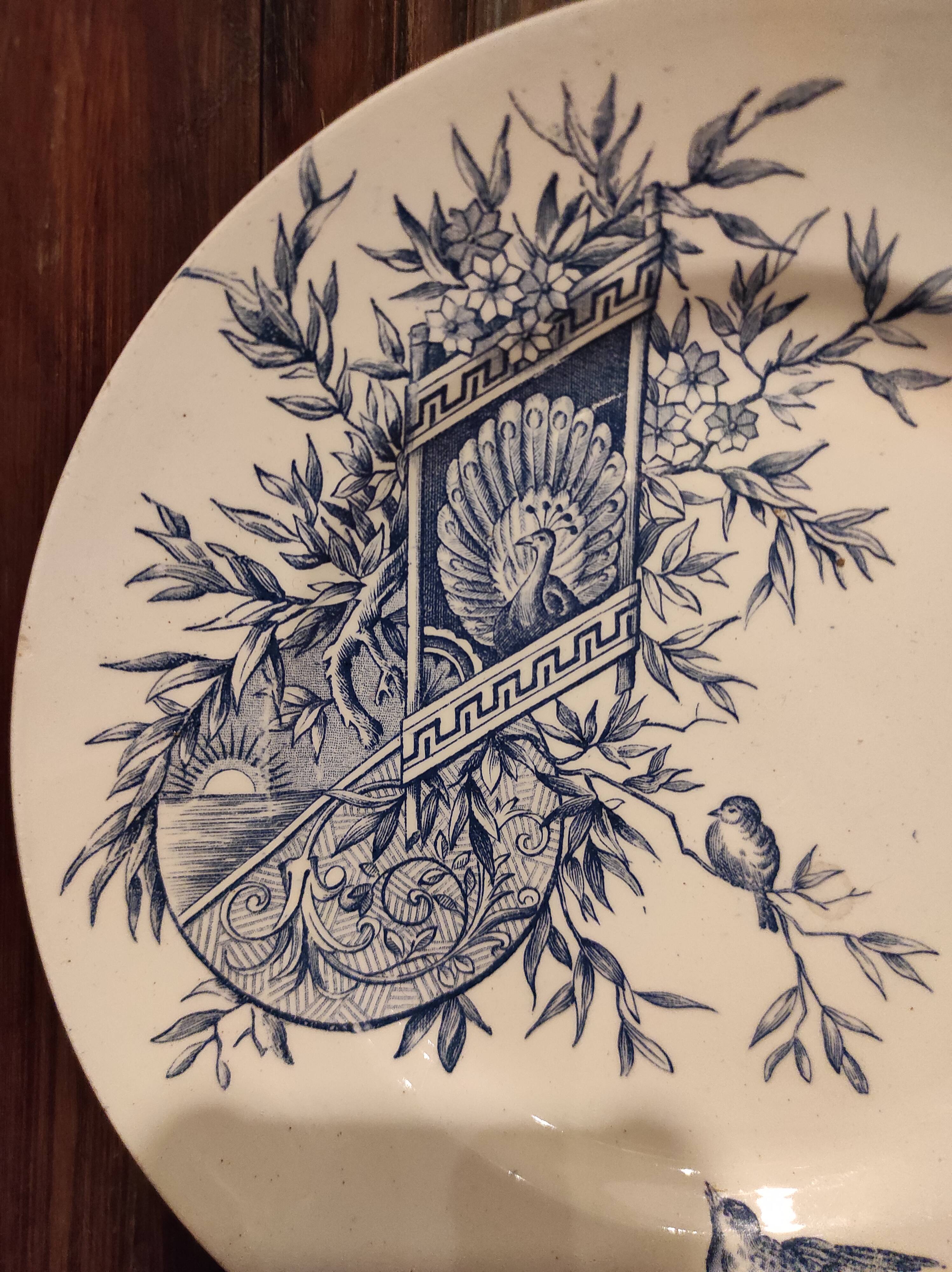 French vintage dessert plate, R. Lafitte, Terre de Fer, Salins