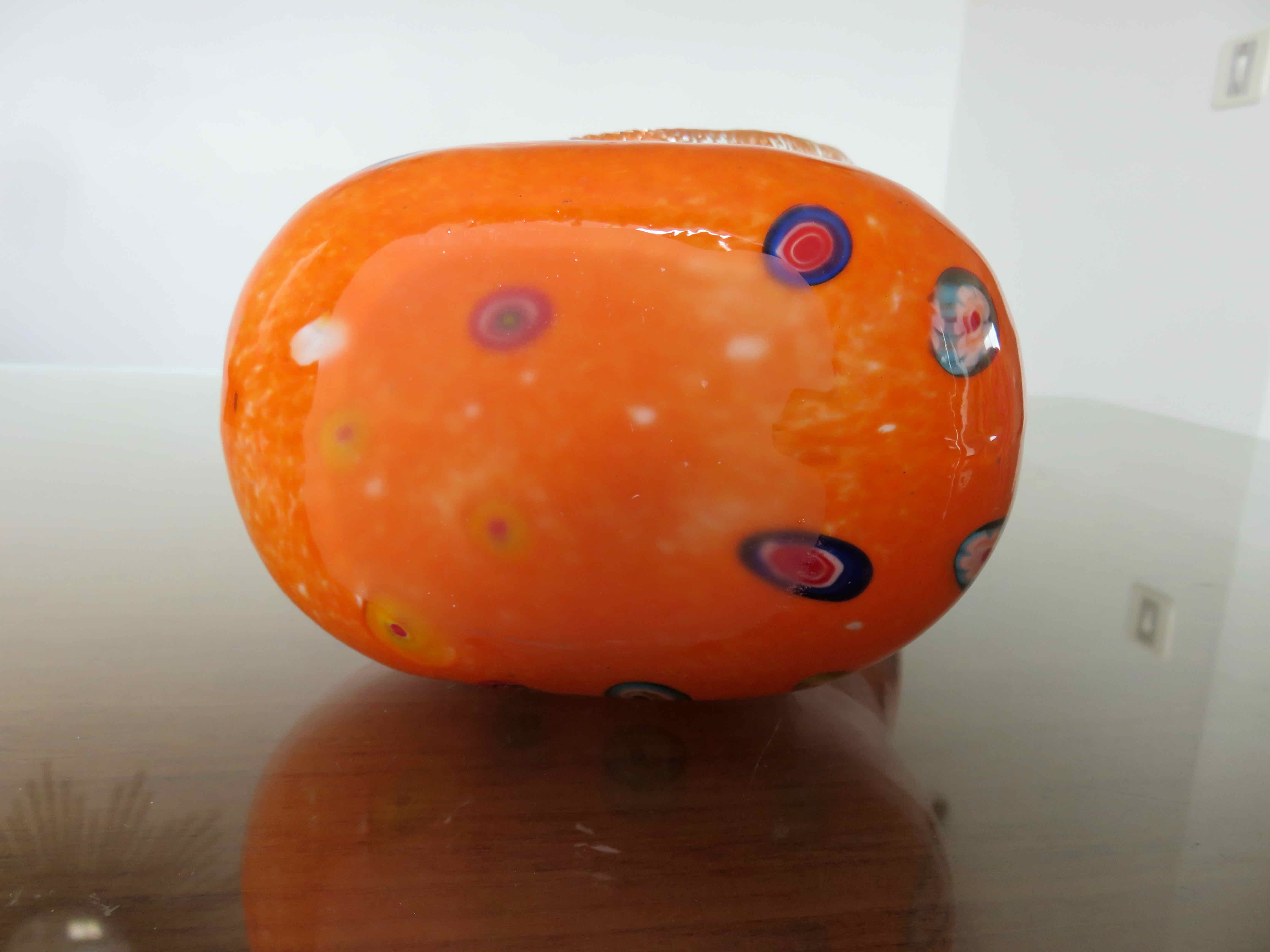 Vase "handbag" in orange Murano glass 60s 70s