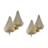 Midcentury Italian Murano Glass Leaf Sconces, Set of 2