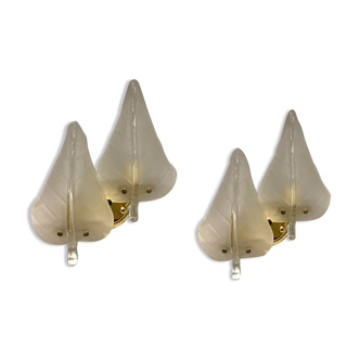Midcentury Italian Murano Glass Leaf Sconces, Set of 2