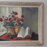 Old oil painting representing a still life