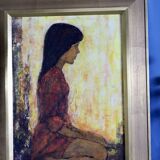 Huile sur panneau originale suédoise du milieu du siècle « portrait d'une fille » par björn larsen - vintage et encadrée