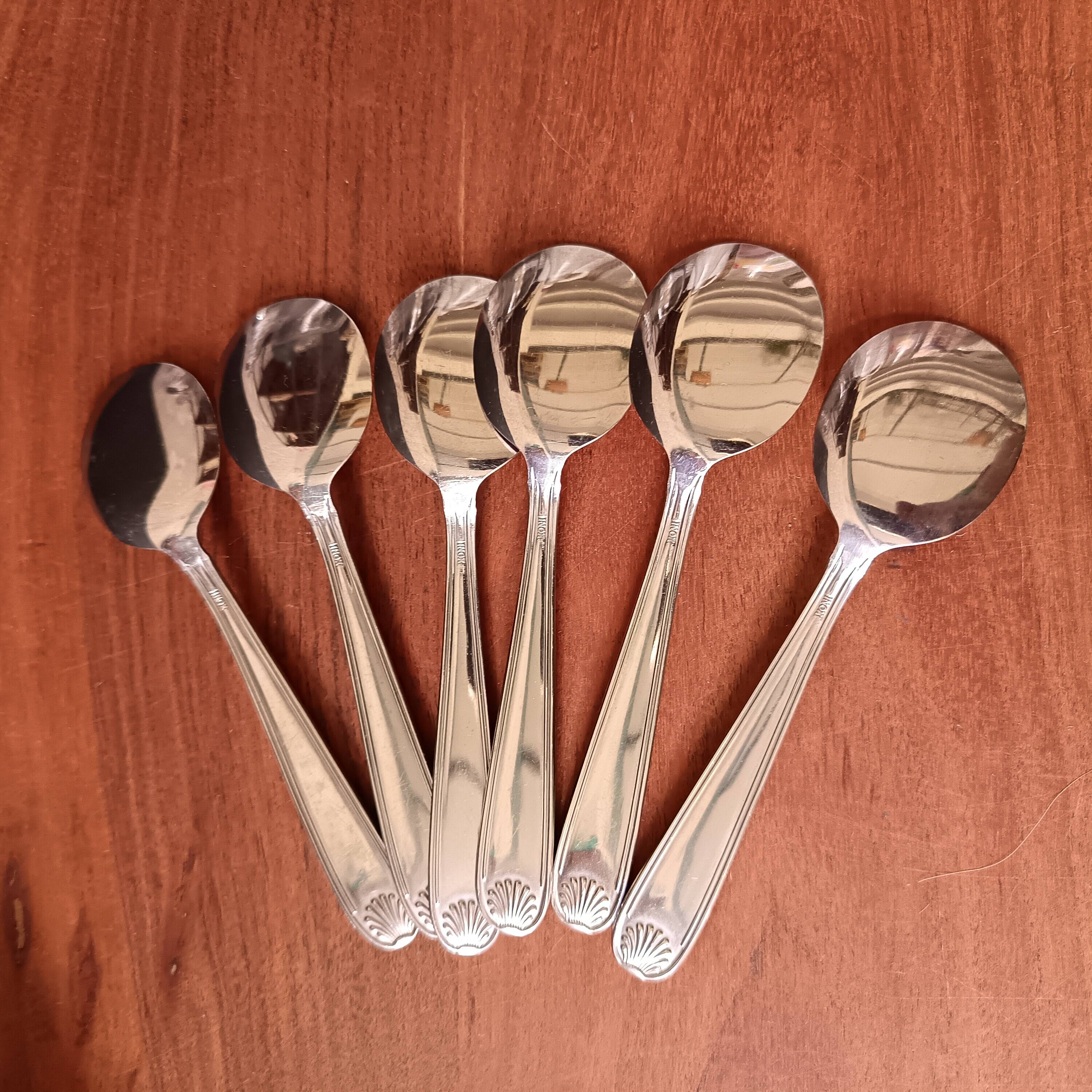 6 coupes à glace et cuillères en acier inoxydable, français, bol inox