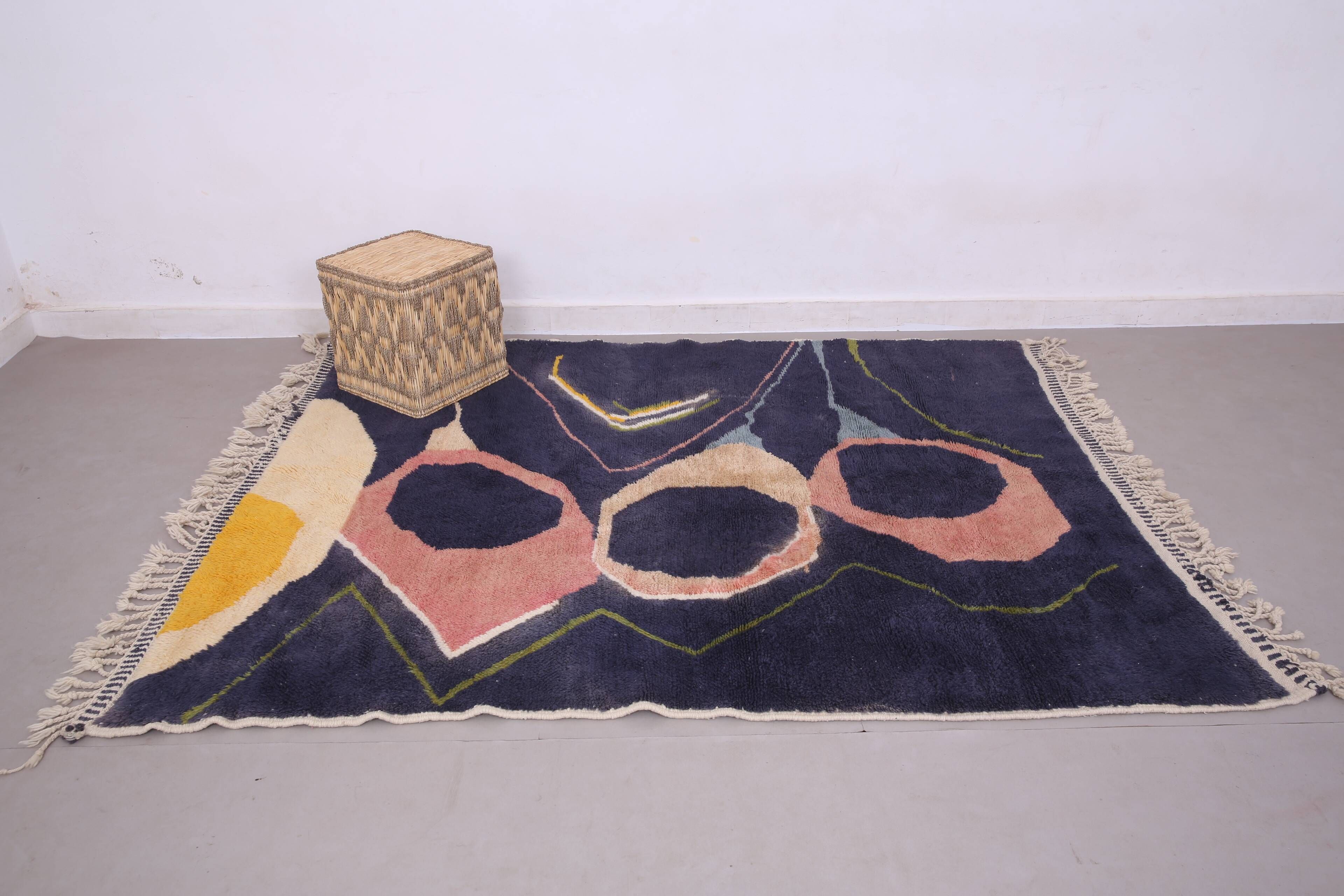 Vintage Abstract Beni Merirt Rug 180 x 225 cm, Beni Ourain Rug, Boho Rug