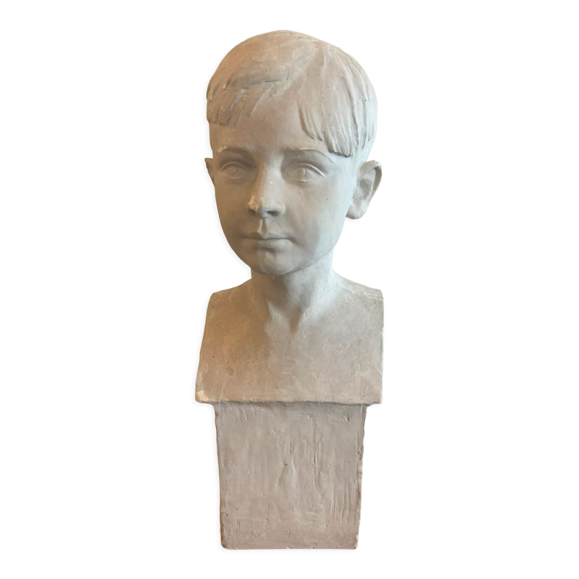 Bust portrait of a child in plaster signed René Pajot for his friend Louis Palacio