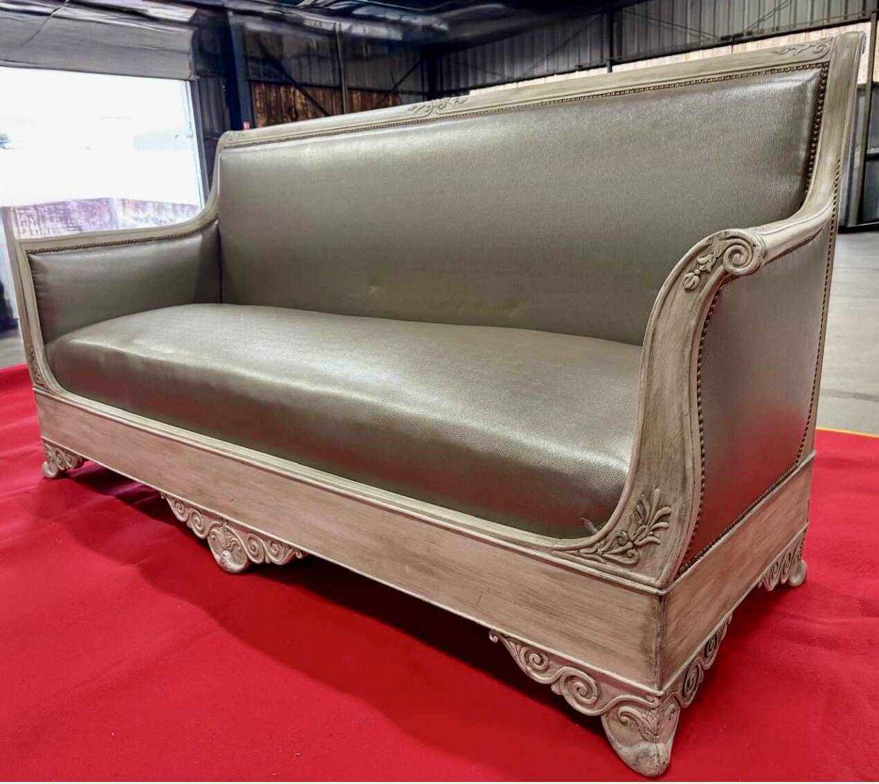 Antique banquette covered in faux shagreen.
