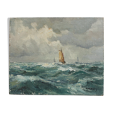 Old painting oil on marine canvas signed, early twentieth century