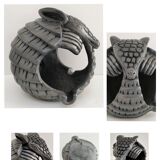 Zoomorphic ashtray armadillo black ceramic signed