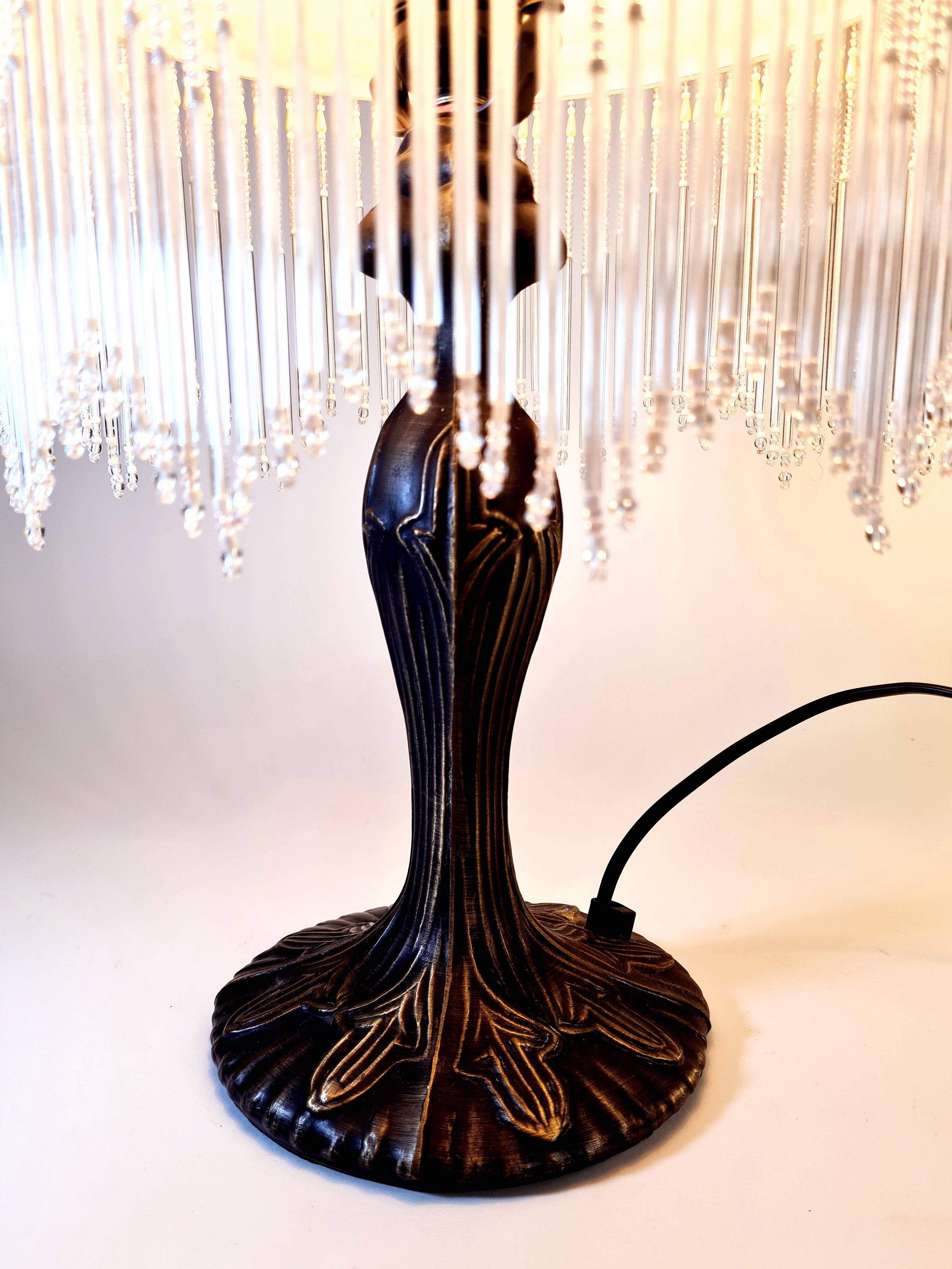 Vintage Tiffany-style fringed lamp with floral globe