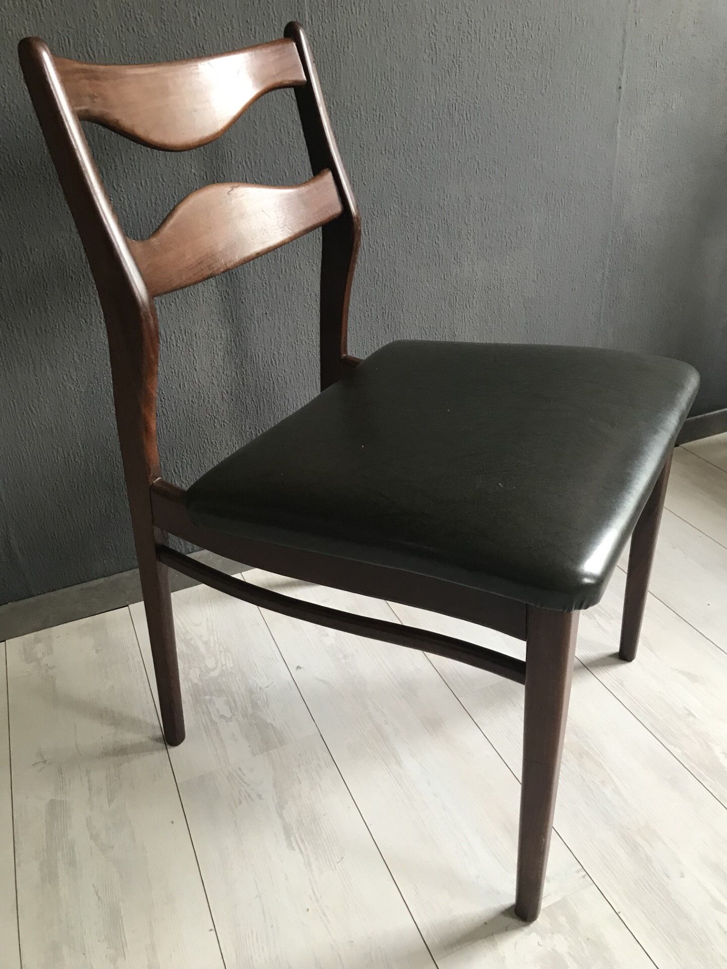 4 vintage teak dining chairs, dark green