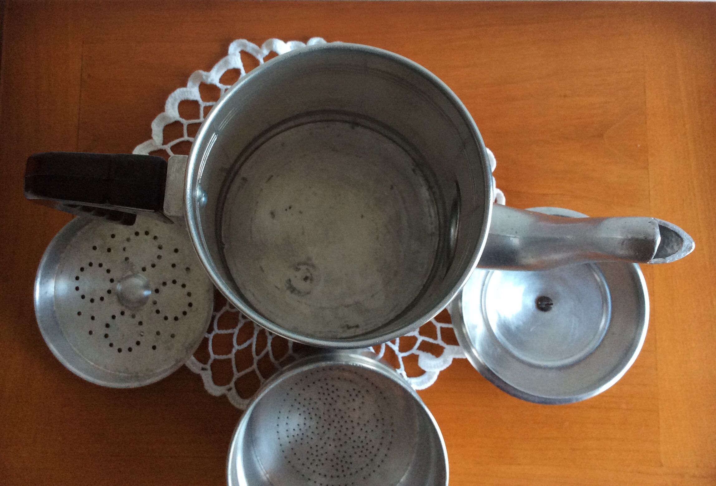 Old complete aluminum coffee maker le trèfle bakelite handle