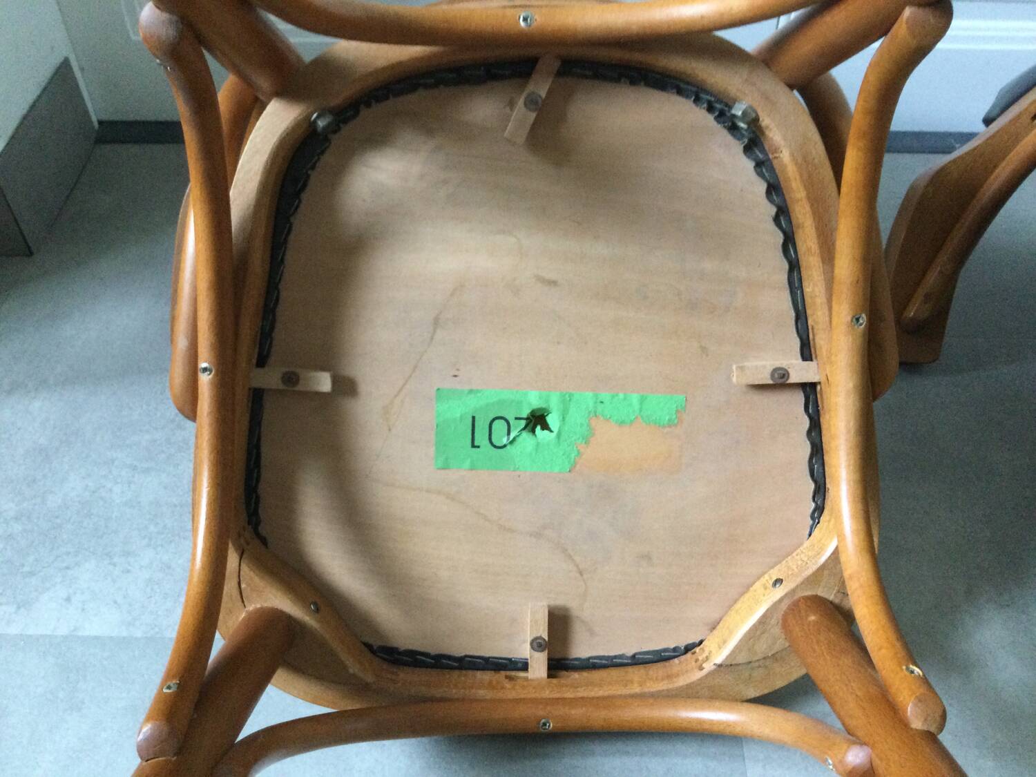 Pair of curved wooden bistro armchairs