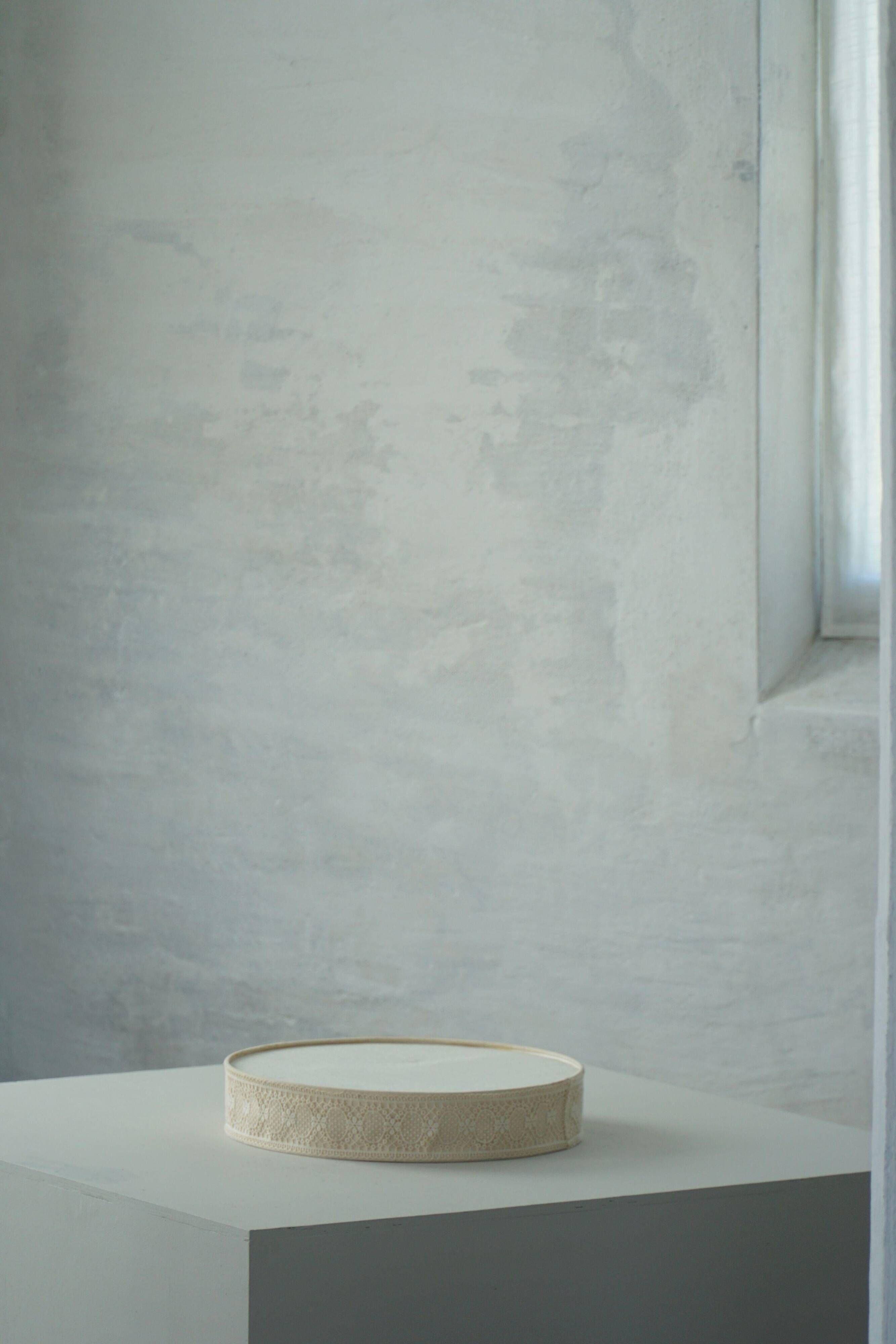 Modern mid-century ceiling light / wall sconce in linen and lace, Sweden, 1950s