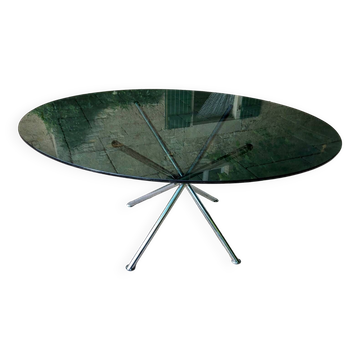 Table chromée et verre fumé