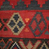 Deep Red Afghan Kilim Rug, Large Geometric Wool Handmade Carpet 200x337 cm