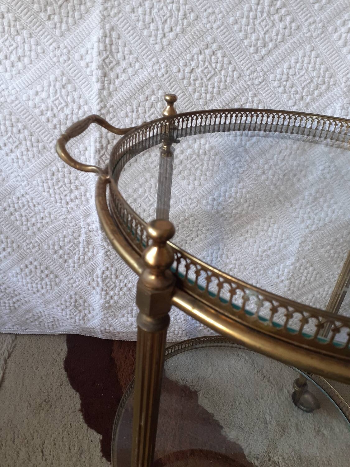 Brass rolling trolley with removable tray