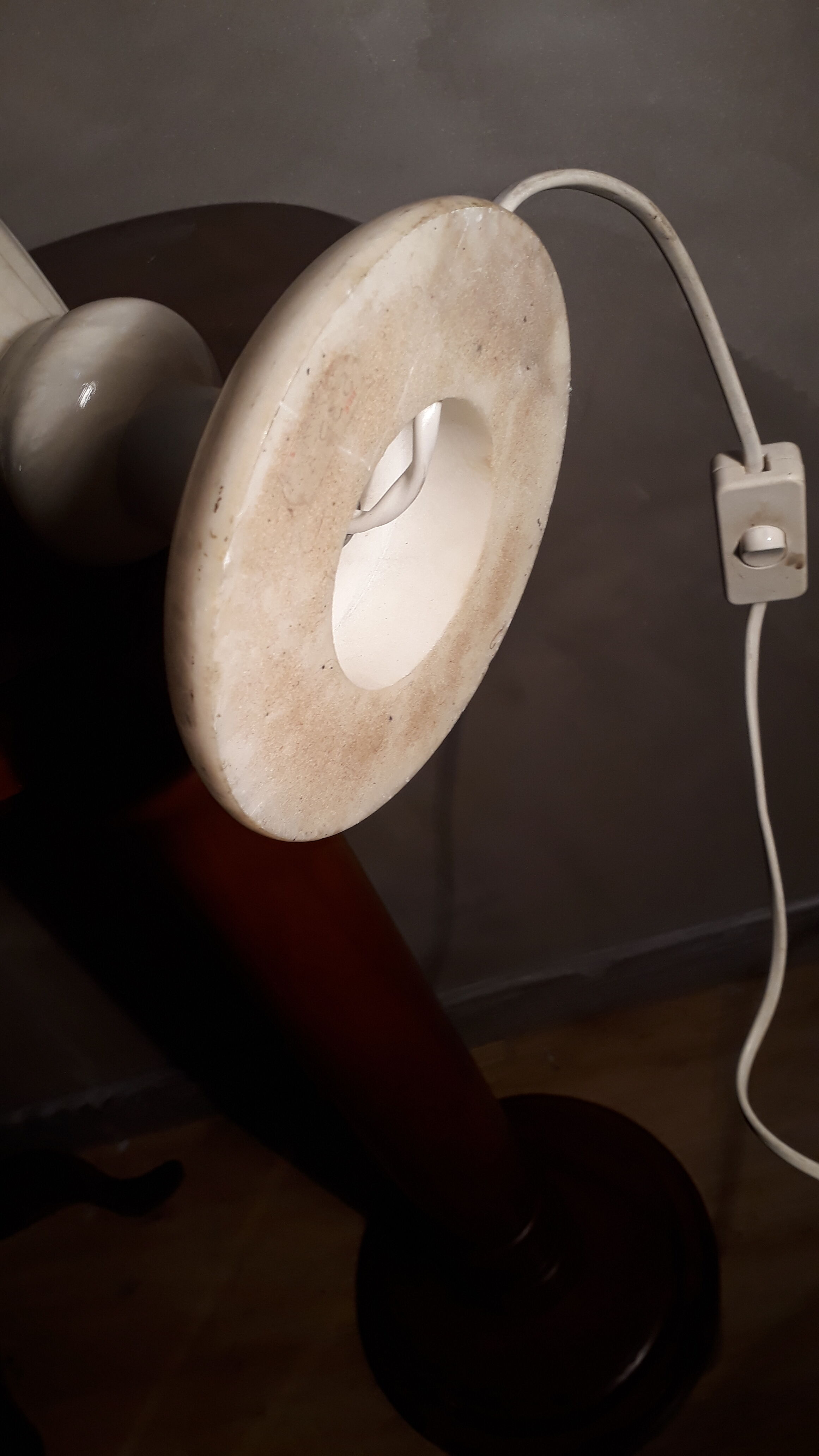 Large albaster lamp 1960 has 70 lampshade in velvet and red 66cm