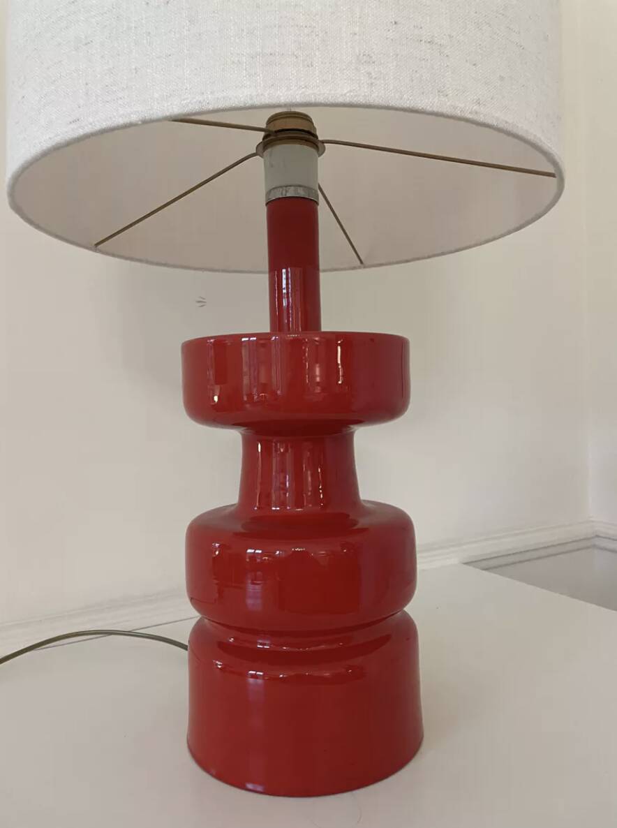 Mid-Century Modern Red Ceramic Table Lamp, 1960s