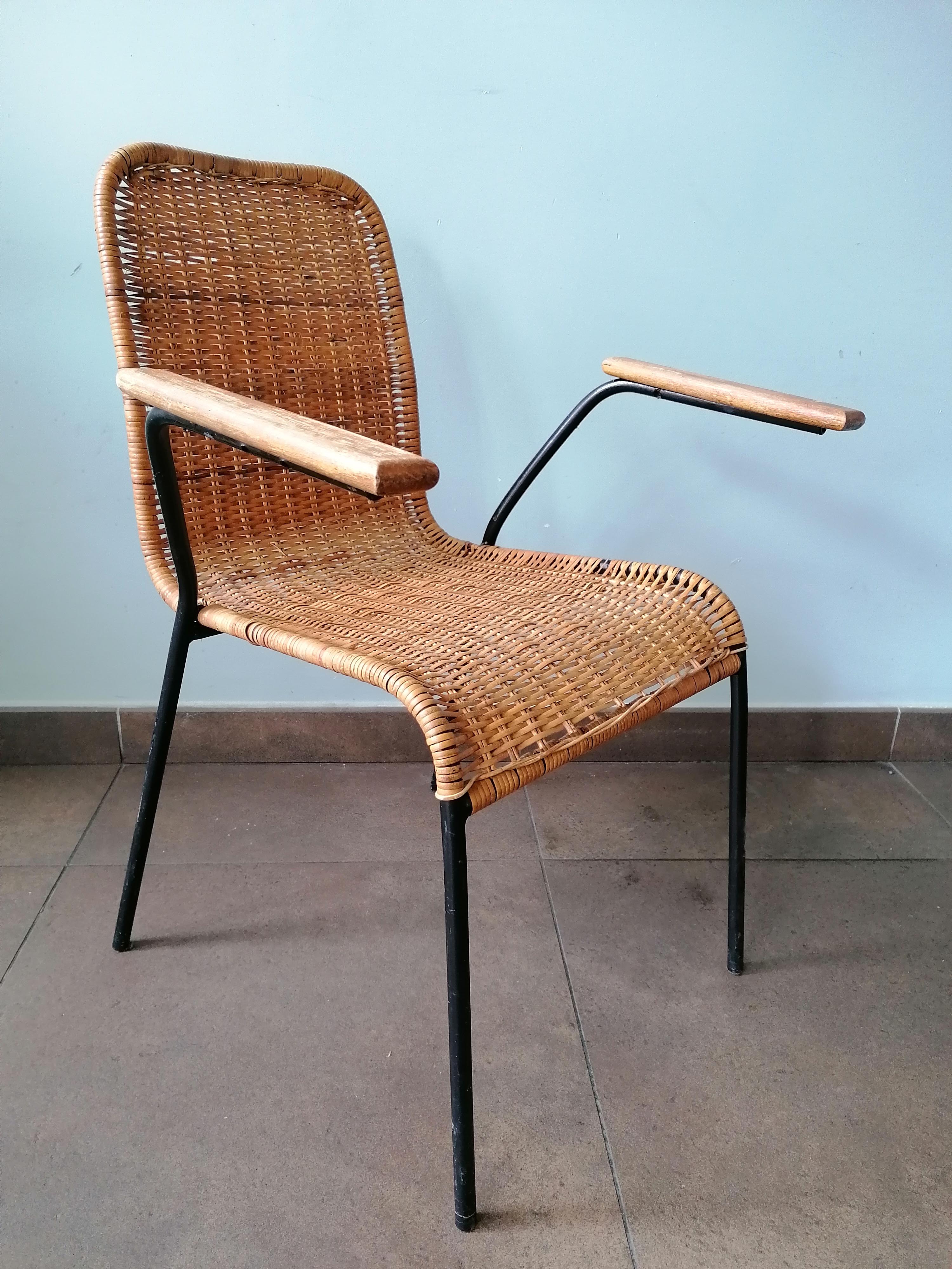 Rattan armchair, metal structure, Germany, 70s