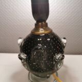 Table lamp in translucent glass with black inlaid glass.