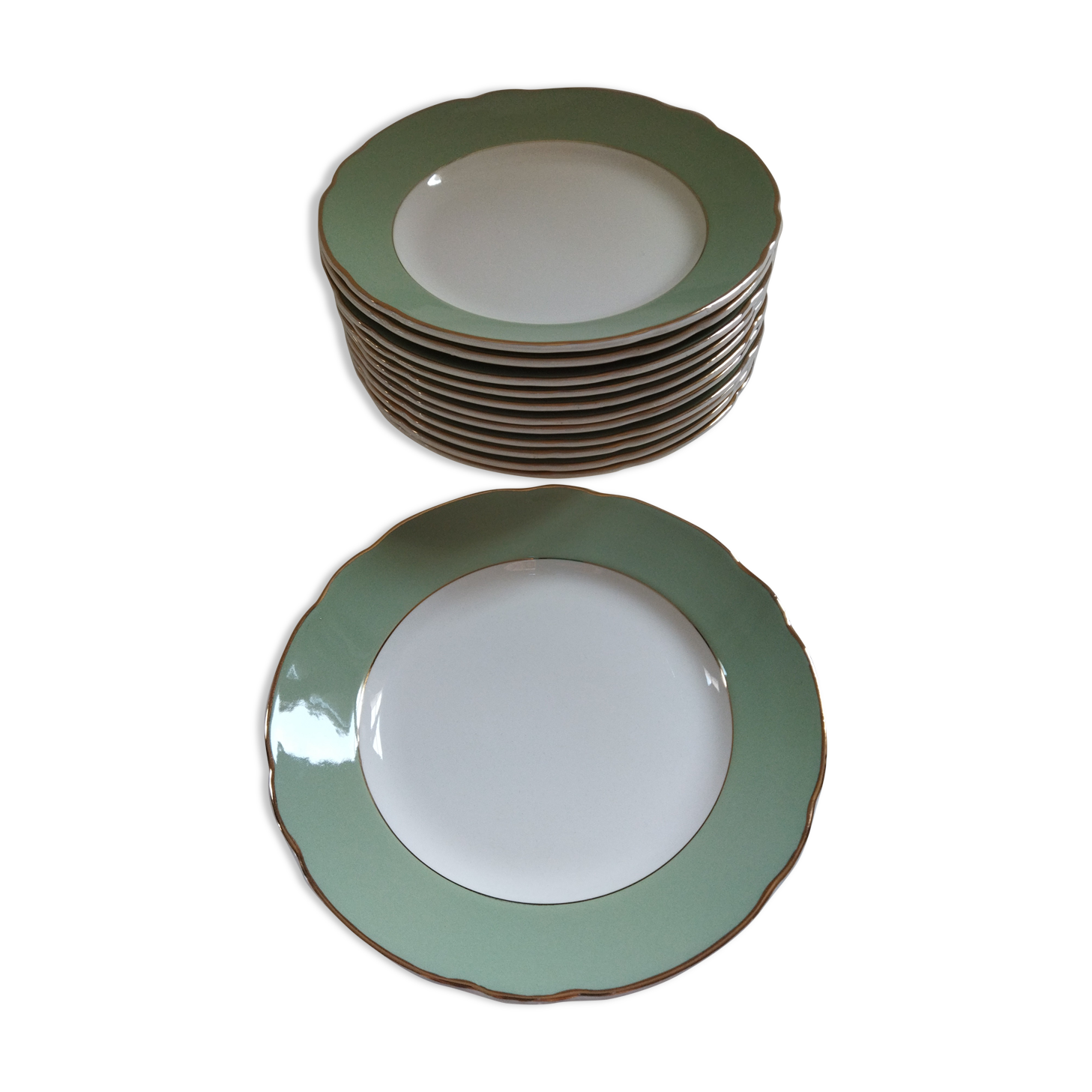 12 assiettes à dessert Villeroy & Boch céladon et or | Selency