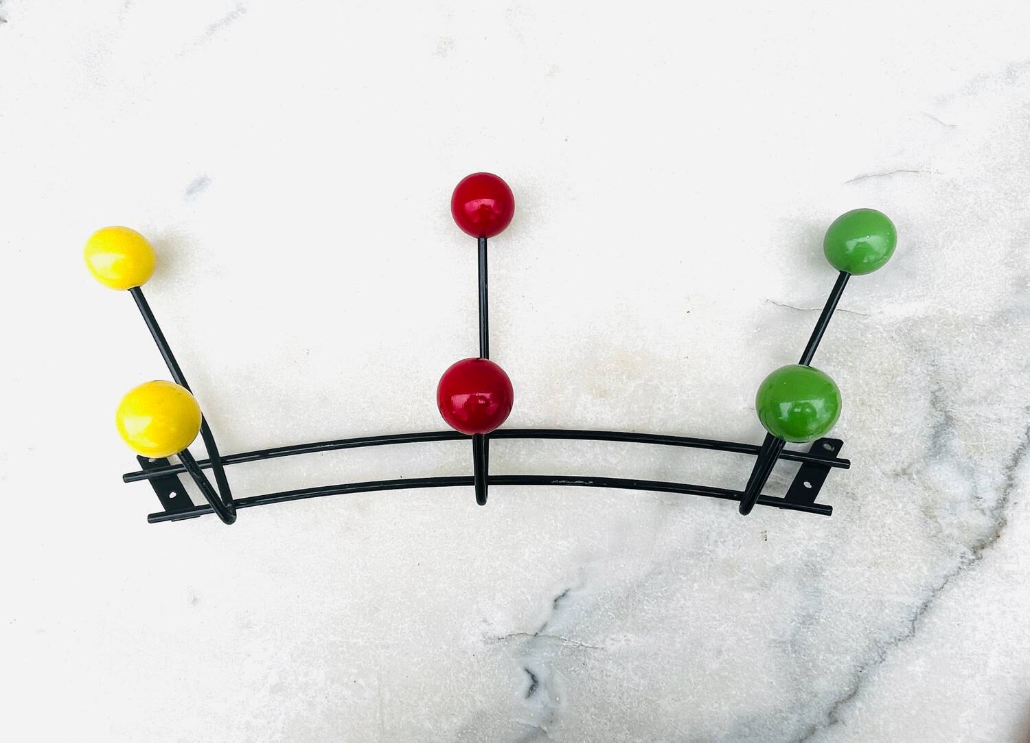Vintage coat rack with 6 ball hooks 1960
