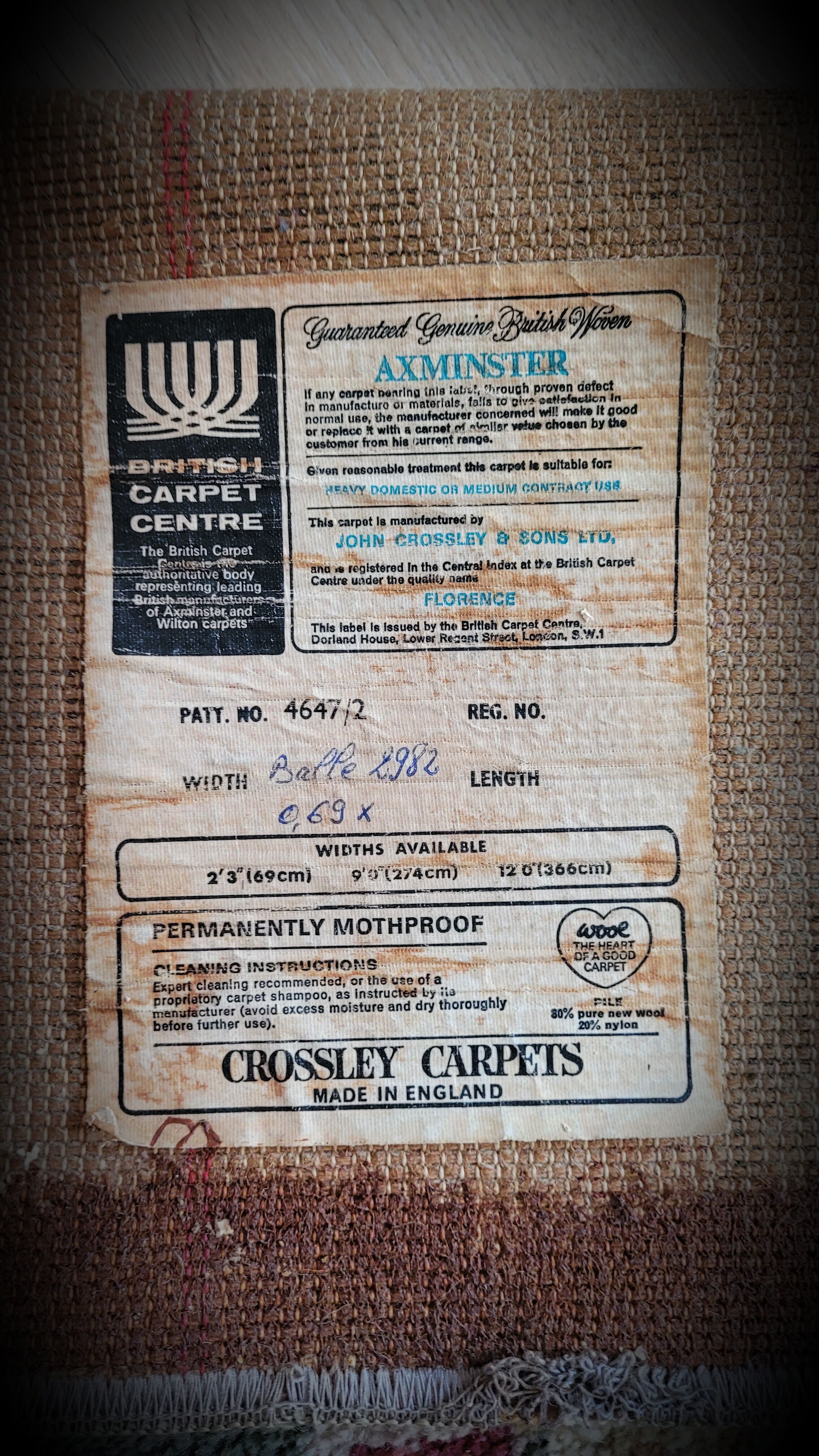 English carpet Axminster 69x118cm