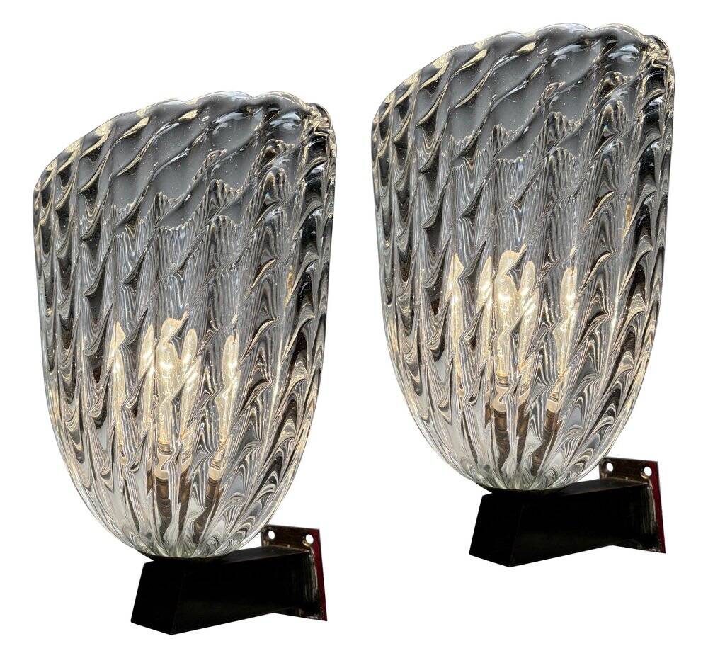 Large Wall Lamps attributed to Ercole Barovier & Toso, Italy, 1940s, Set of 2