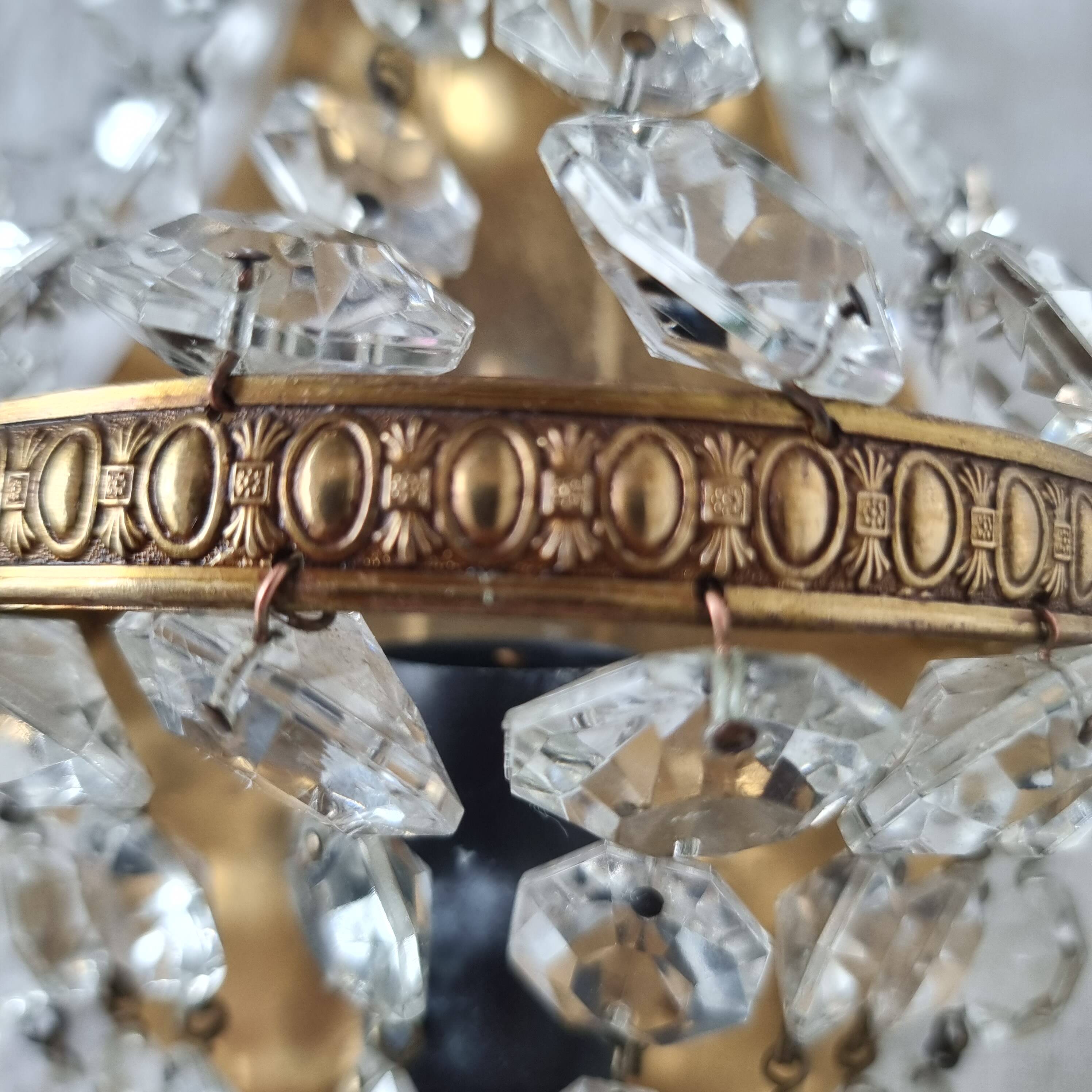 Vintage Empire Style 1950s Wall Lamp or Sconce in Gold Brass and Scream