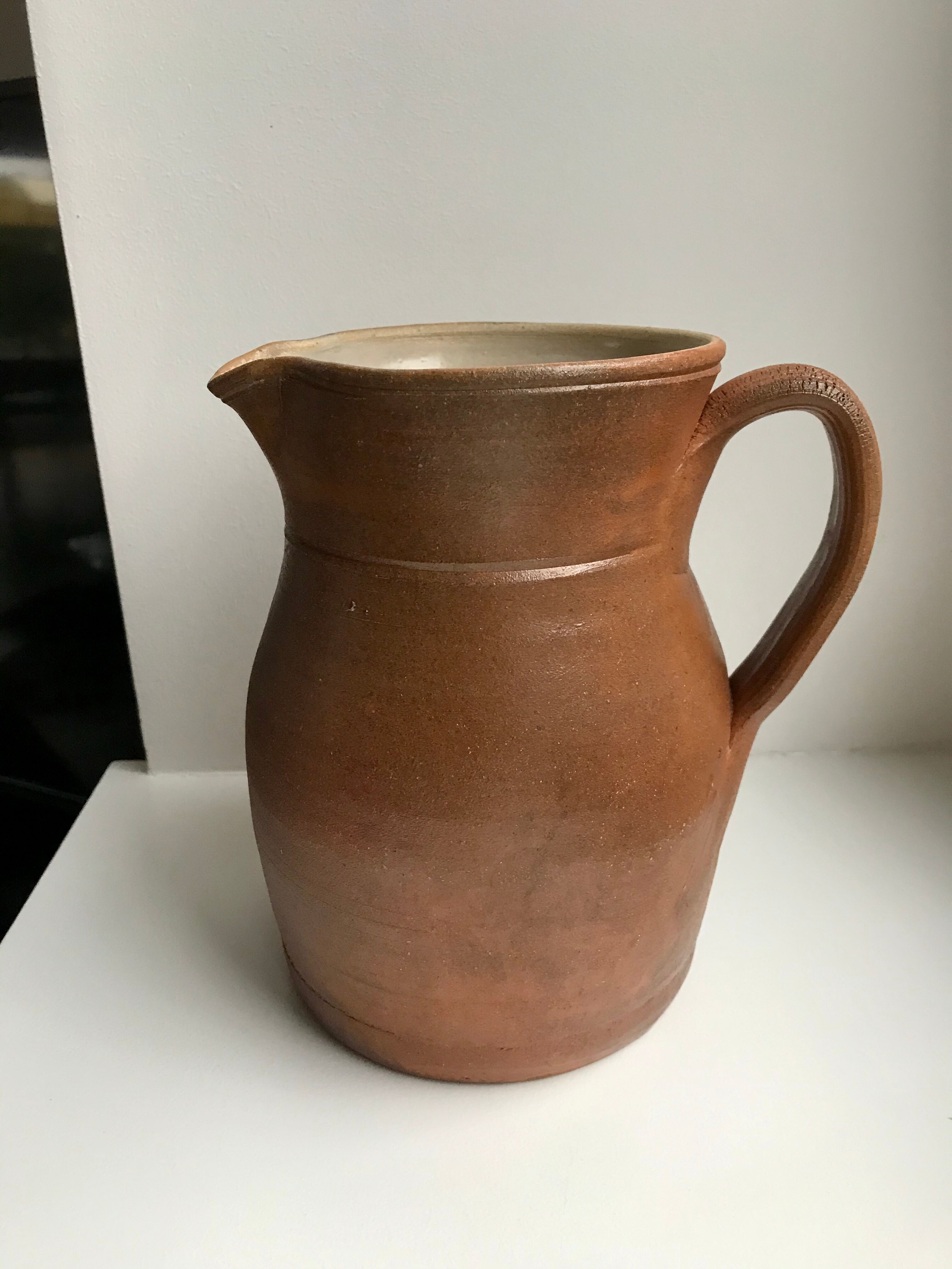 large brown stoneware pitcher Digoin Sarreguemines vintage