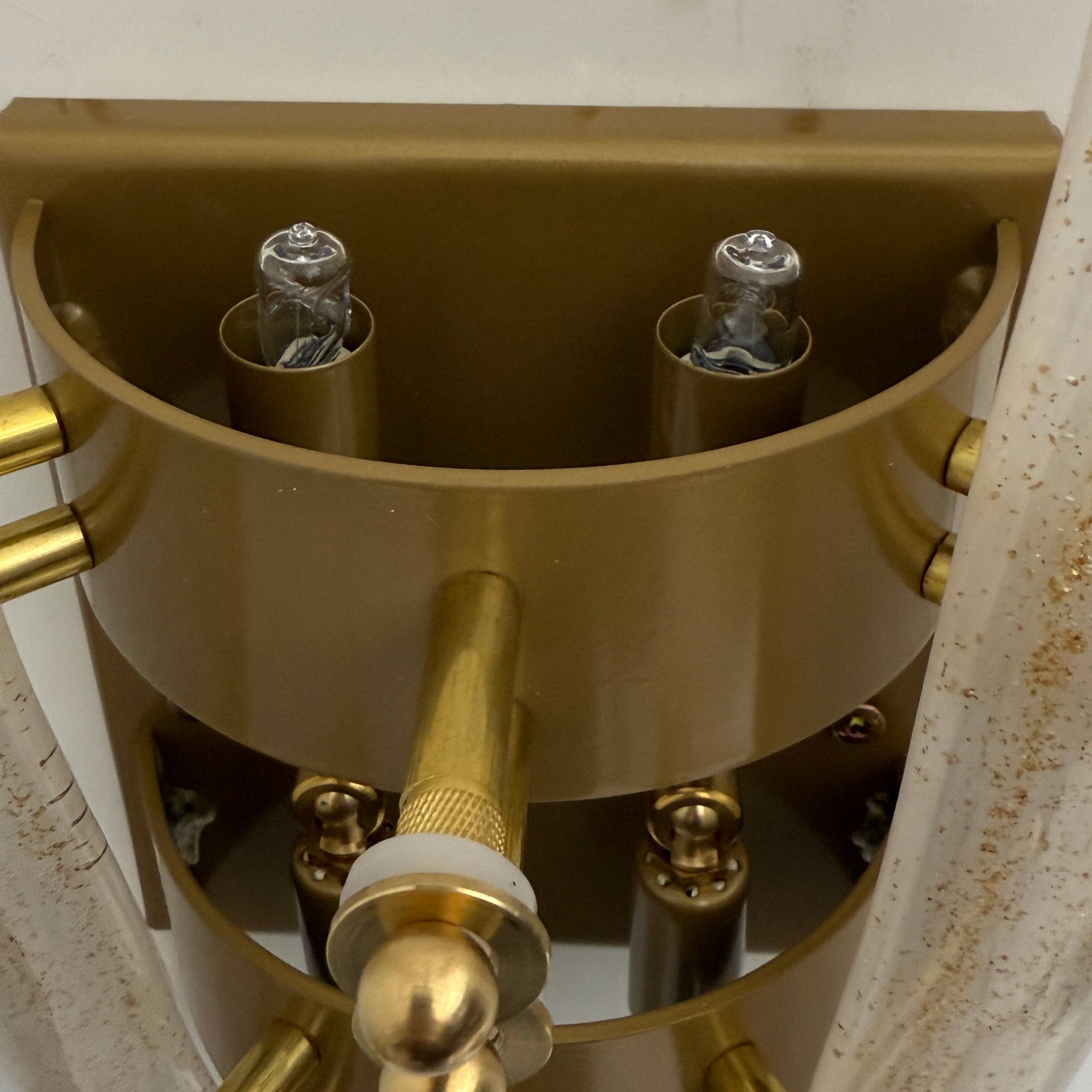 Pair of 20th Century Modern Sconces in Frosted Murano glass and Gold Leaf