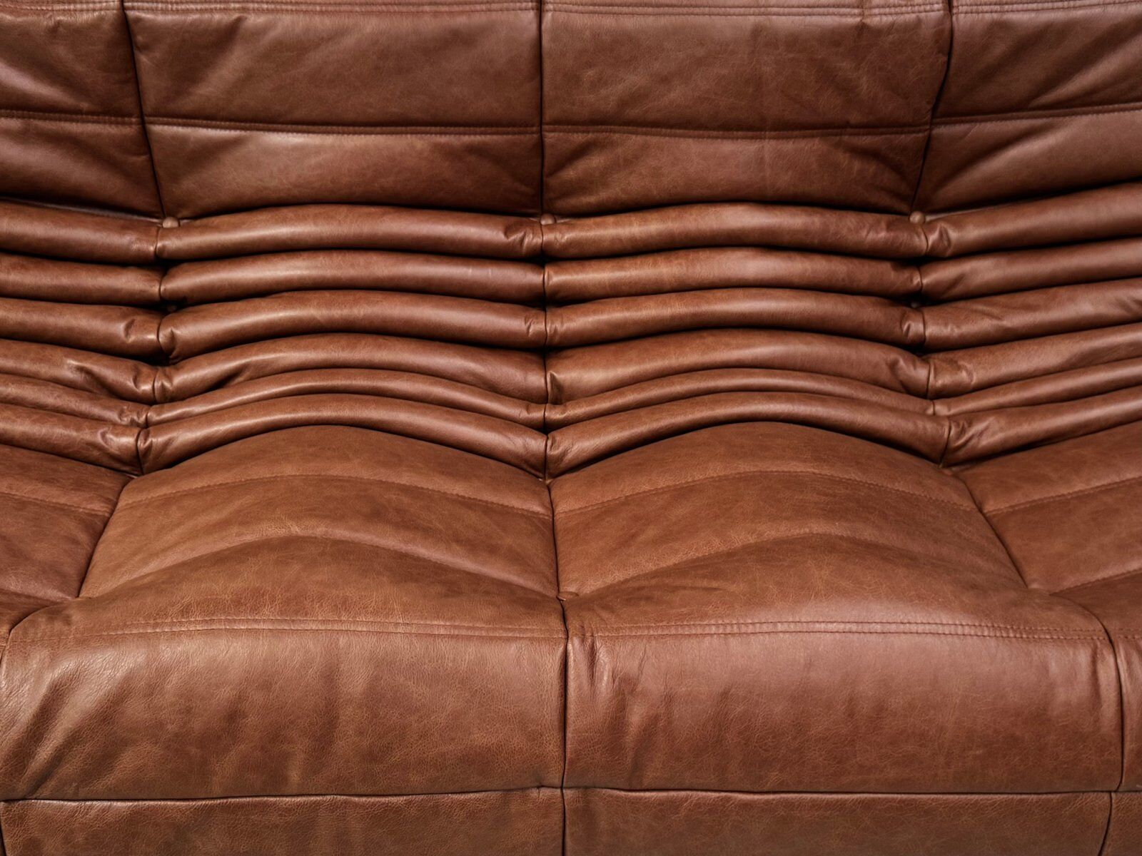 Togo sofa in cognac cowhide by Michel Ducaroy for Ligne Roset.