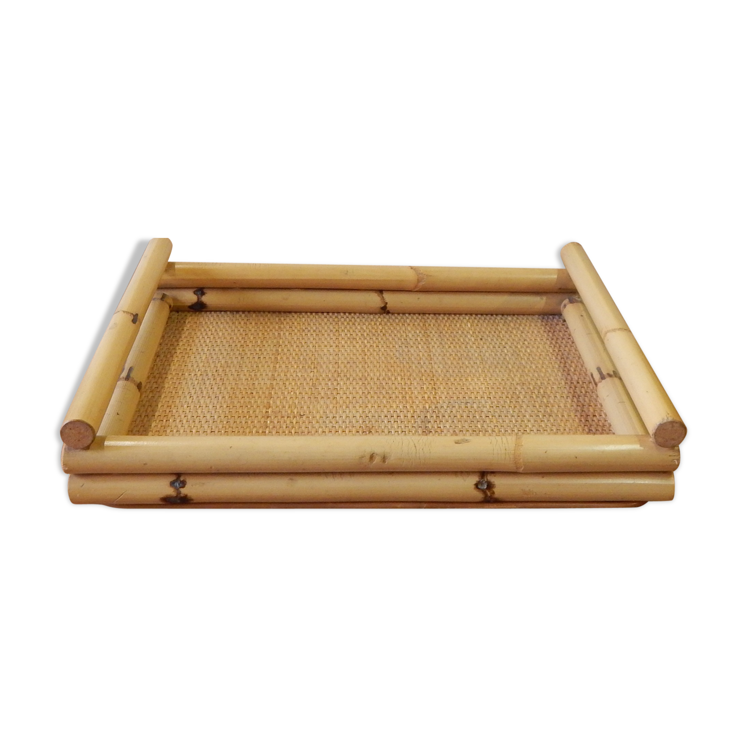 Tray in rattan and bamboo 70s