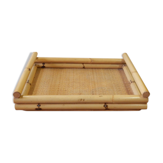 Tray in rattan and bamboo 70s