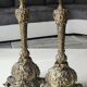 Pair of Antique Flambeaux Candlesticks/Baroque Style, Rocaille. In gilded bronze. 19th century