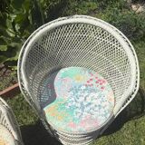 Set of 2 Vintage White Rattan Armchairs – 1970s