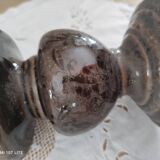 Set of 2 candle holders in brown enamelled terracotta decoration floral pattern tone on tone