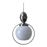 Suspension boule en opaline et chromé années 70