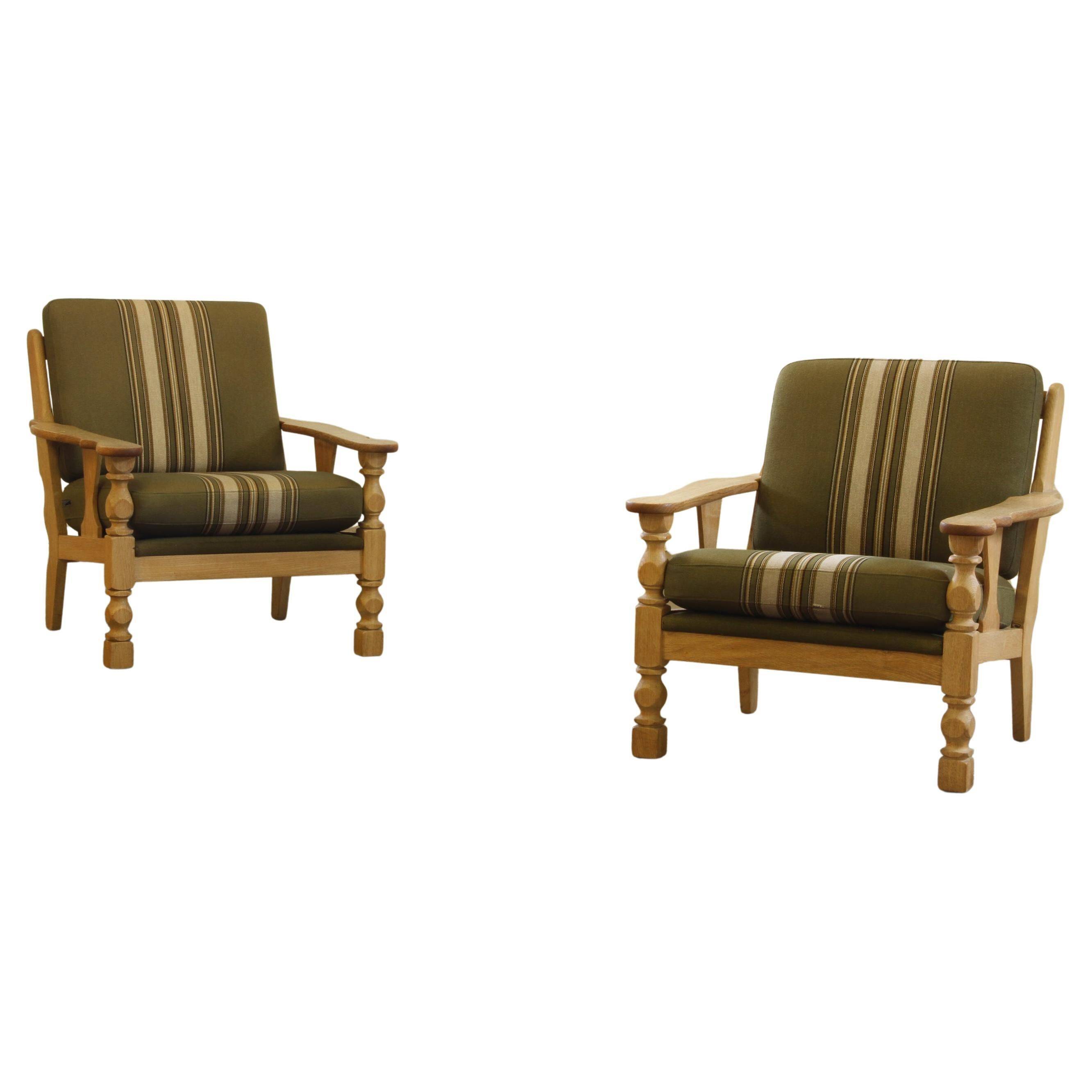 Vintage 1960s Danish low back lounge chairs in light oak, Henning Kjærnulf style