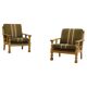 Vintage 1960s Danish low back lounge chairs in light oak, Henning Kjærnulf style