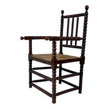Fauteuil Bobbin en hêtre teinté de style jacobéen, années 1900