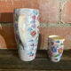 Orangeade Service VALLAURIS Ceramic Flowers Pitcher + 6 Vinta Glasses