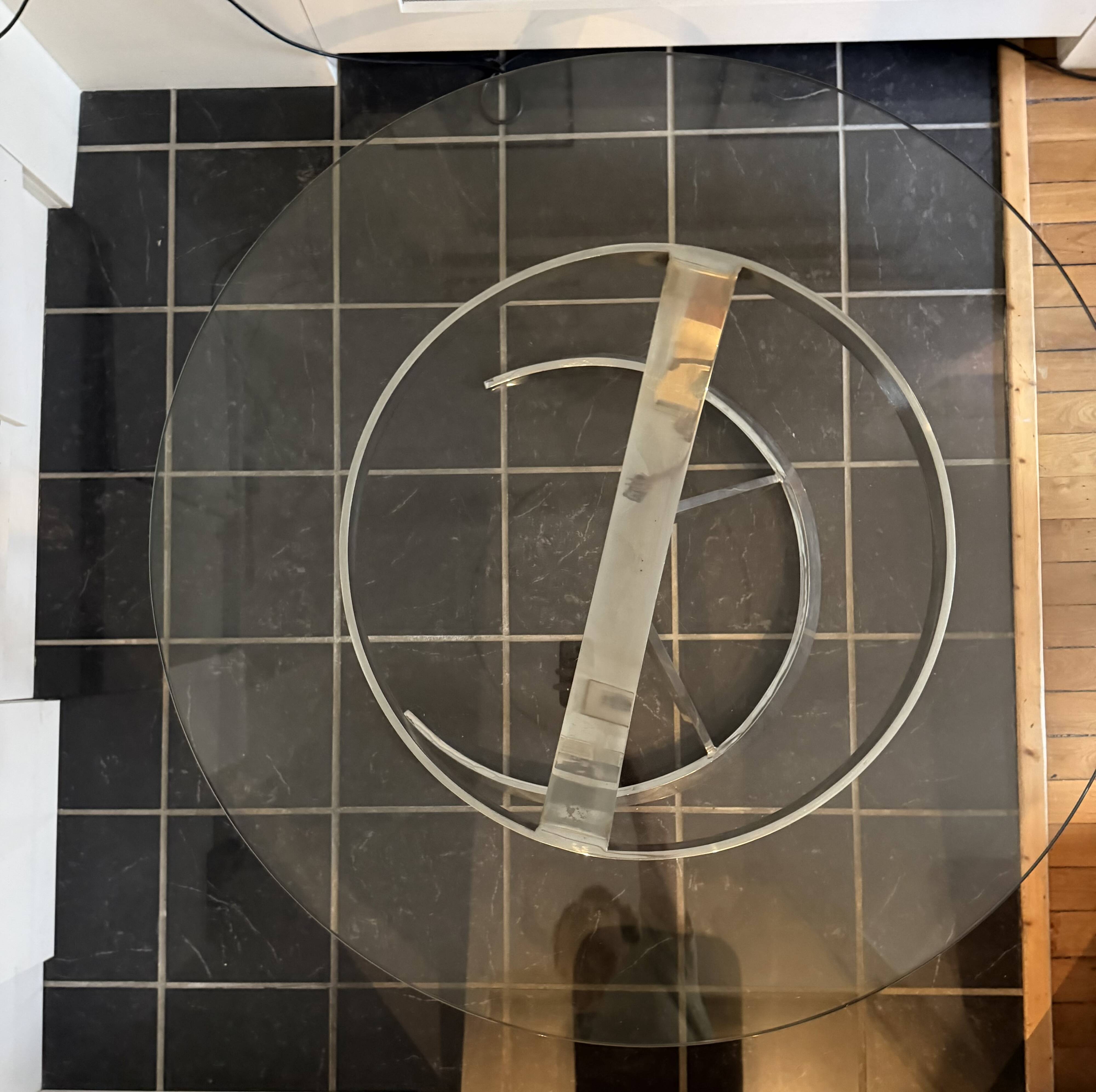 Large round table attributed to Boris Tabacoff, glass and chrome steel, year