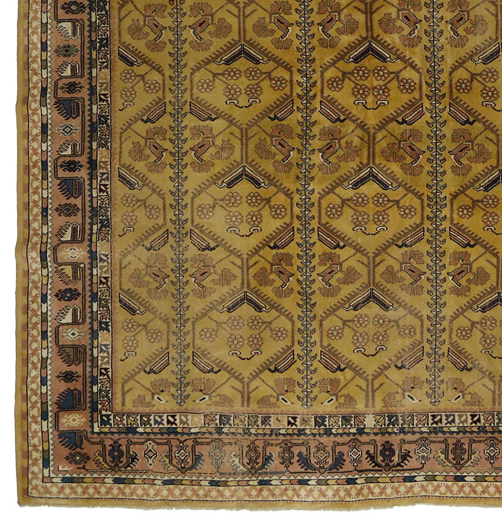 Large Vintage Oushak Rug Beige Brown 330 x 249 cm