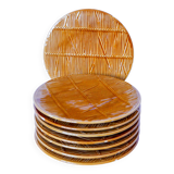 Set of 8 dessert plates in reed effect slip, Creations Val d'Or 1960