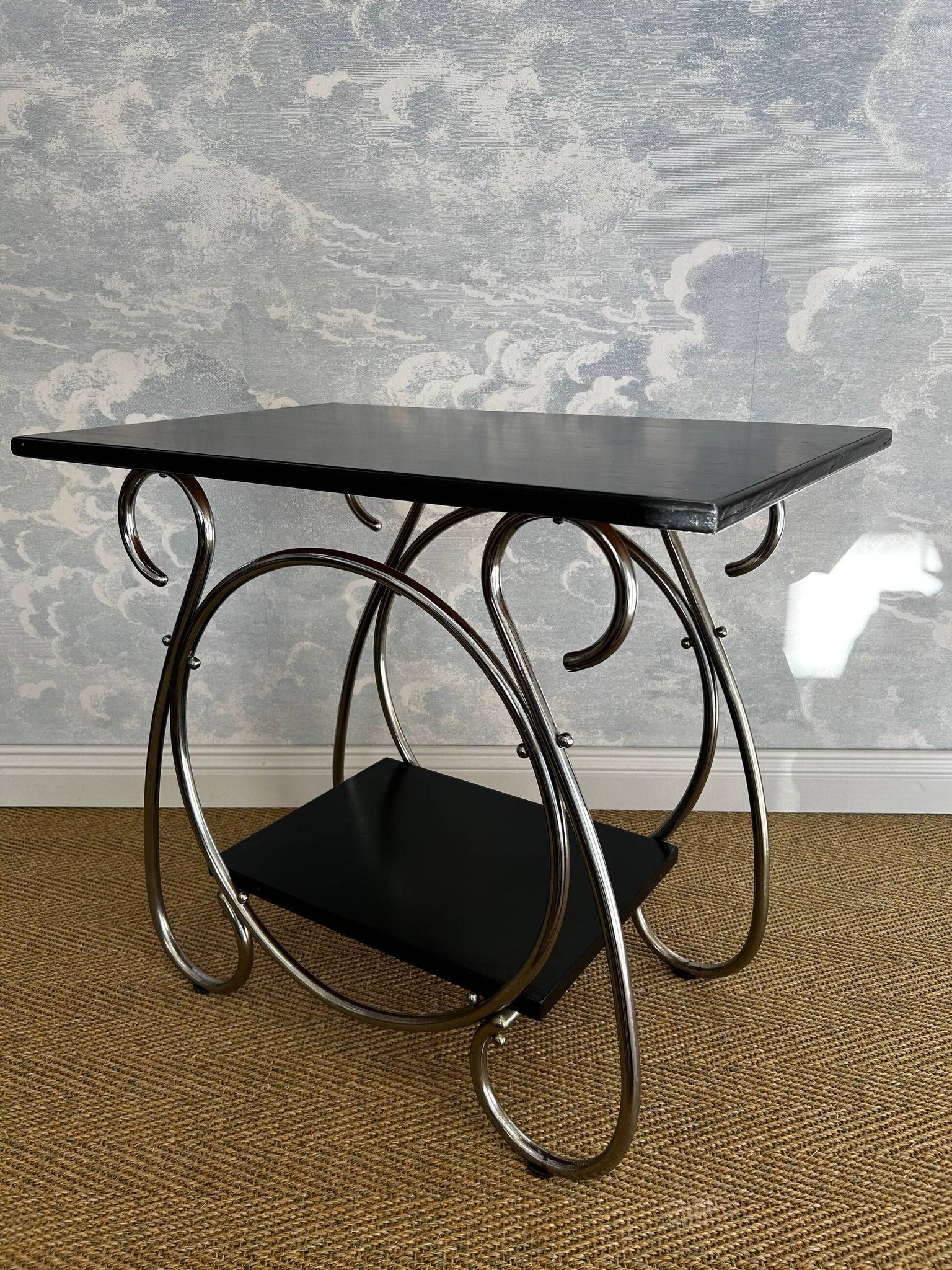 Chrome tubular 2-tiered side table, Art Deco / Bauhaus, Belgium, 1930s