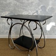 Chrome tubular 2-tiered side table, Art Deco / Bauhaus, Belgium, 1930s