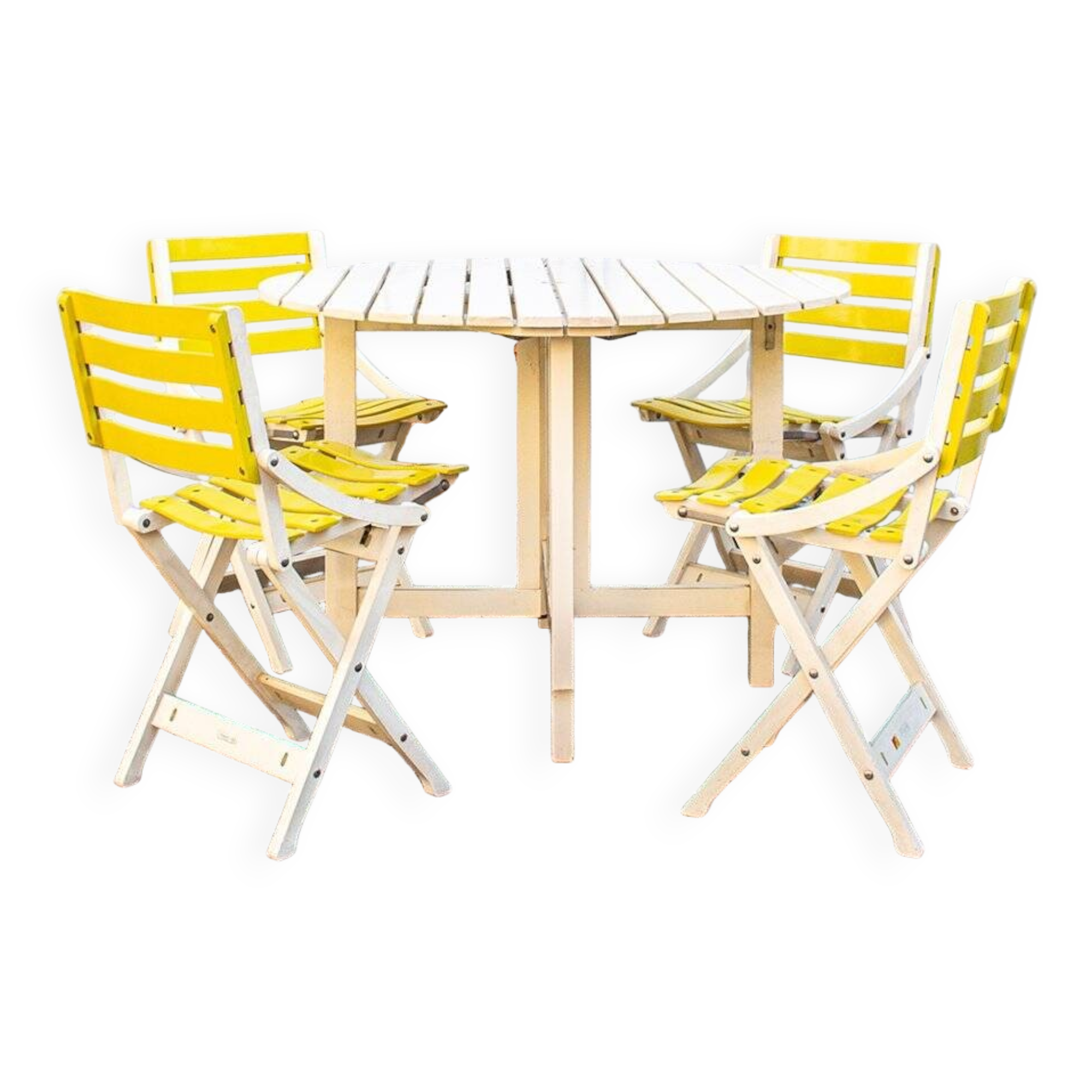 Reguitti folding garden table in wood with chairs, 1970s, set of 5